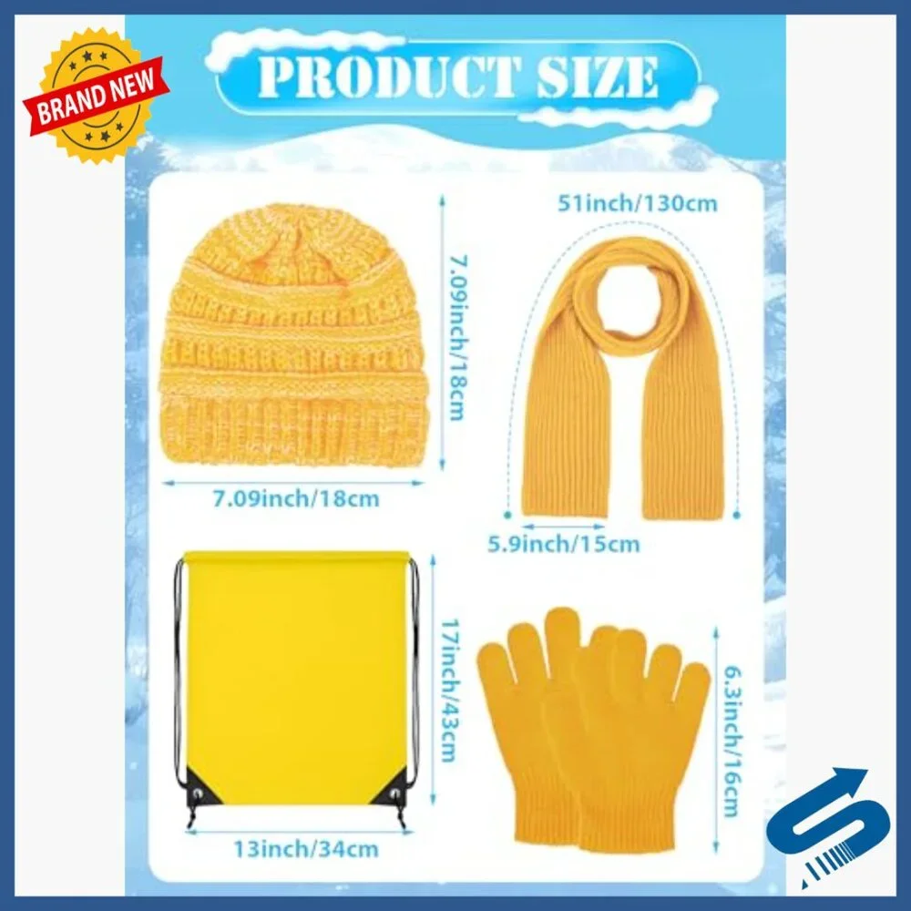 Kids Winter Hat Gloves Scarf Set for Ages 5-10, Knit Acrylic, 80 Pieces